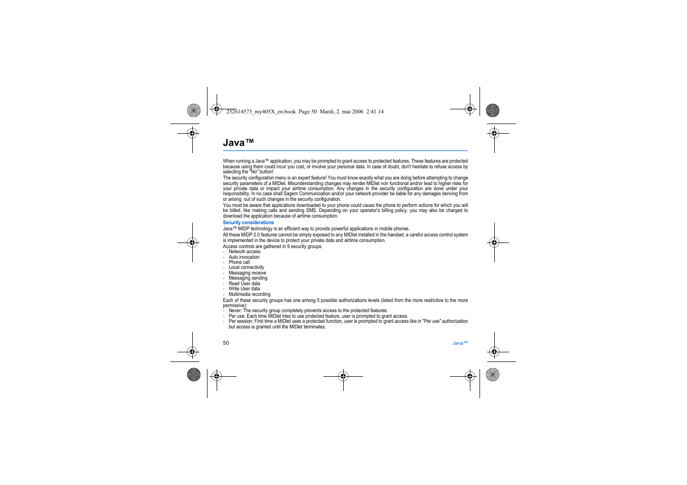 Java | Sagem my405X User Manual | Page 50 / 64