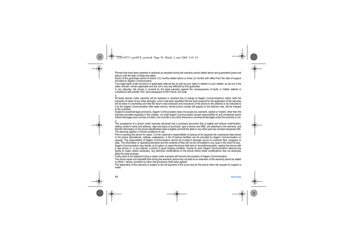 Sagem my405X User Manual | Page 54 / 64