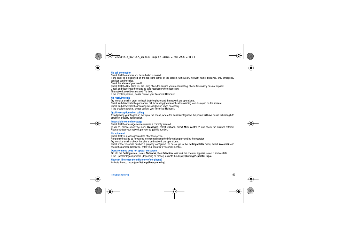 Sagem my405X User Manual | Page 57 / 64