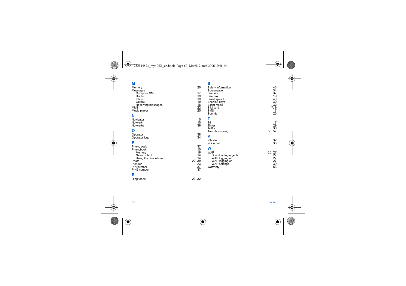 Sagem my405X User Manual | Page 60 / 64