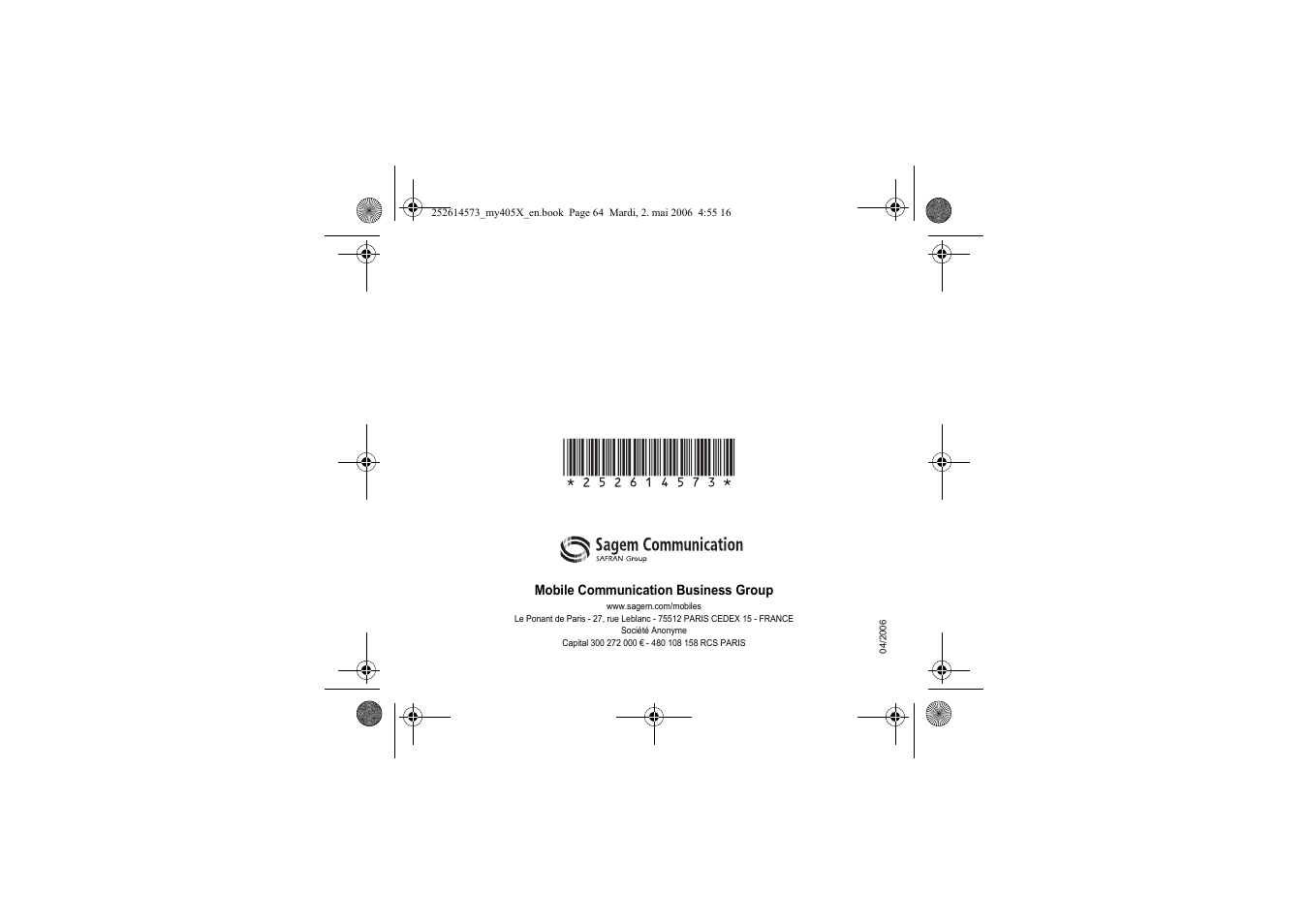 Mobile communication business group | Sagem my405X User Manual | Page 64 / 64