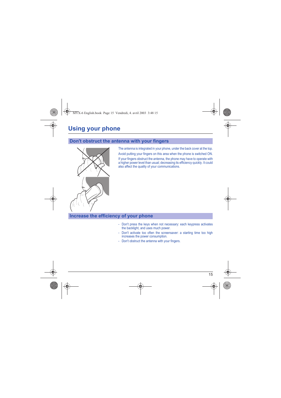 Using your phone | Sagem myX-6 User Manual | Page 18 / 89