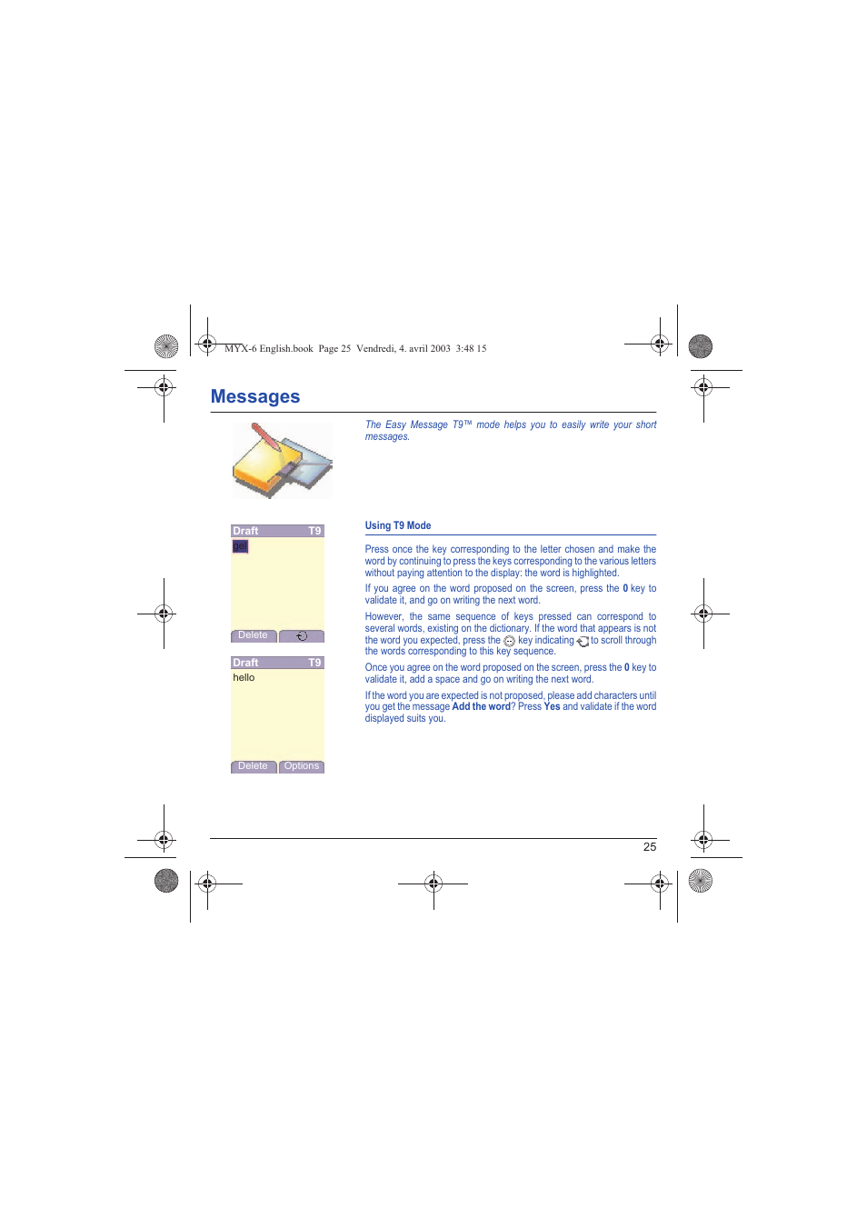 Messages | Sagem myX-6 User Manual | Page 28 / 89