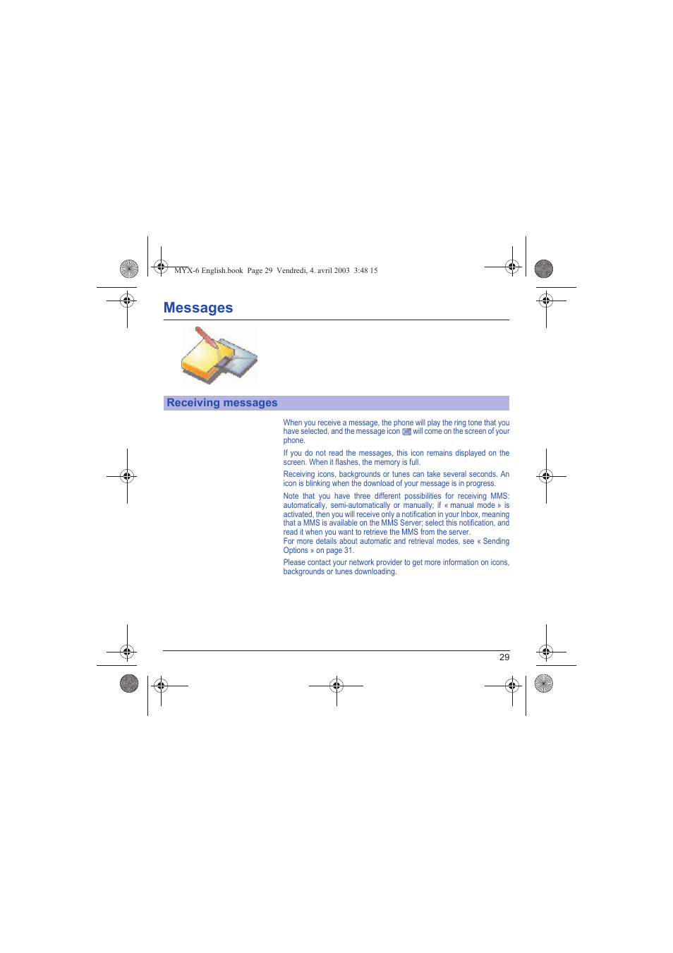 Receiving messages, Messages | Sagem myX-6 User Manual | Page 32 / 89