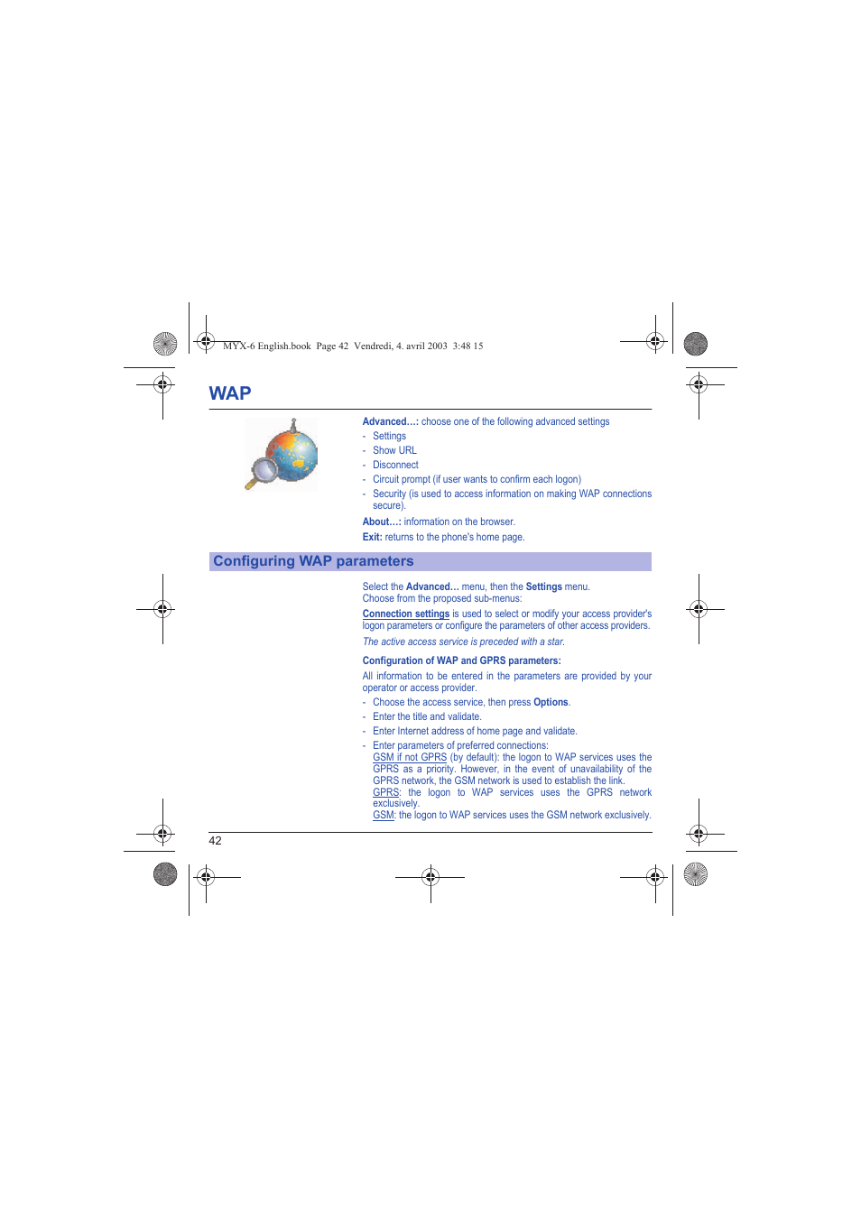 Configuring wap parameters | Sagem myX-6 User Manual | Page 45 / 89