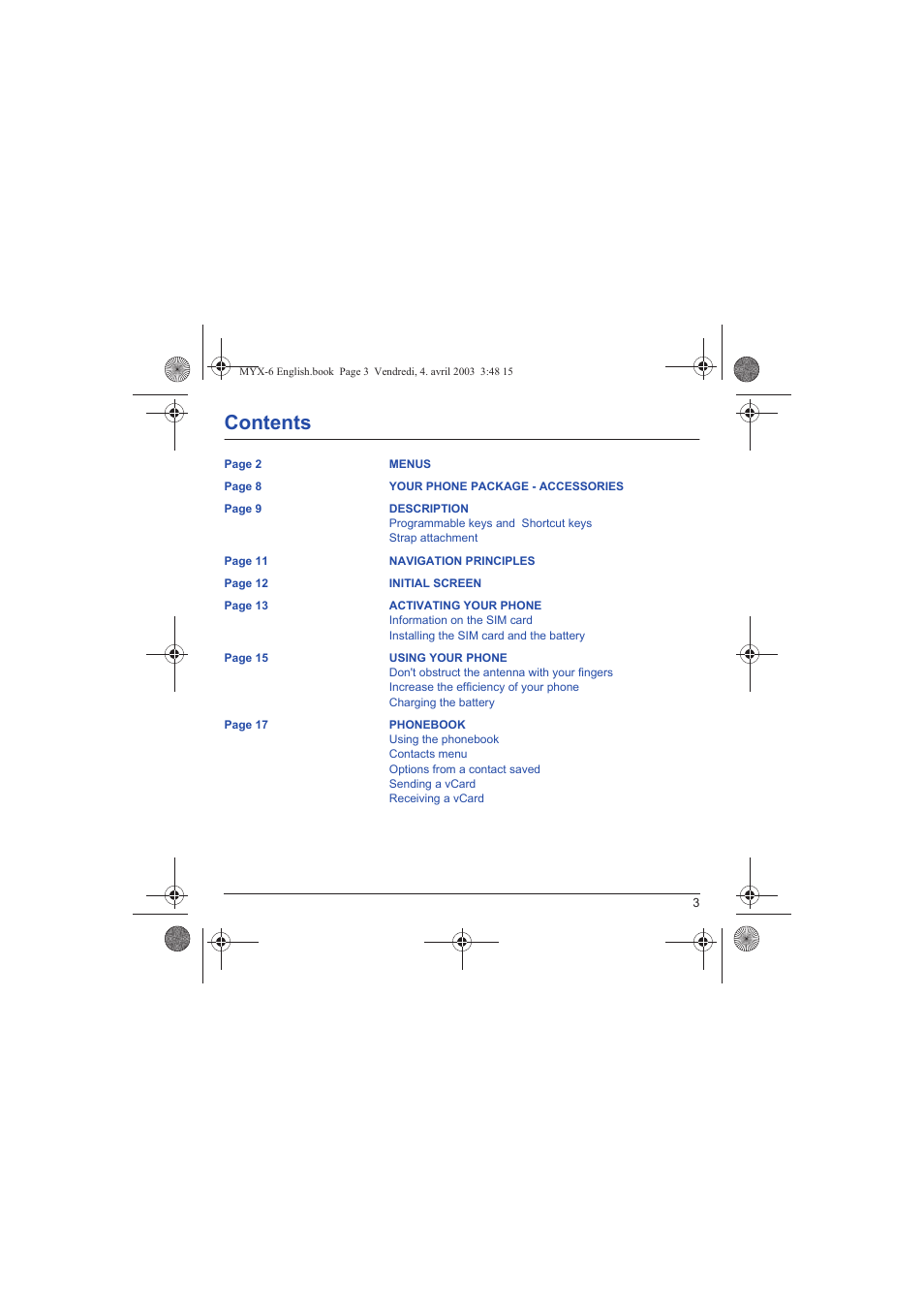 Sagem myX-6 User Manual | Page 6 / 89