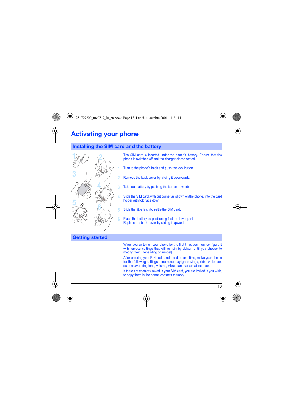 Activating your phone | Sagem myC5-2 User Manual | Page 16 / 99