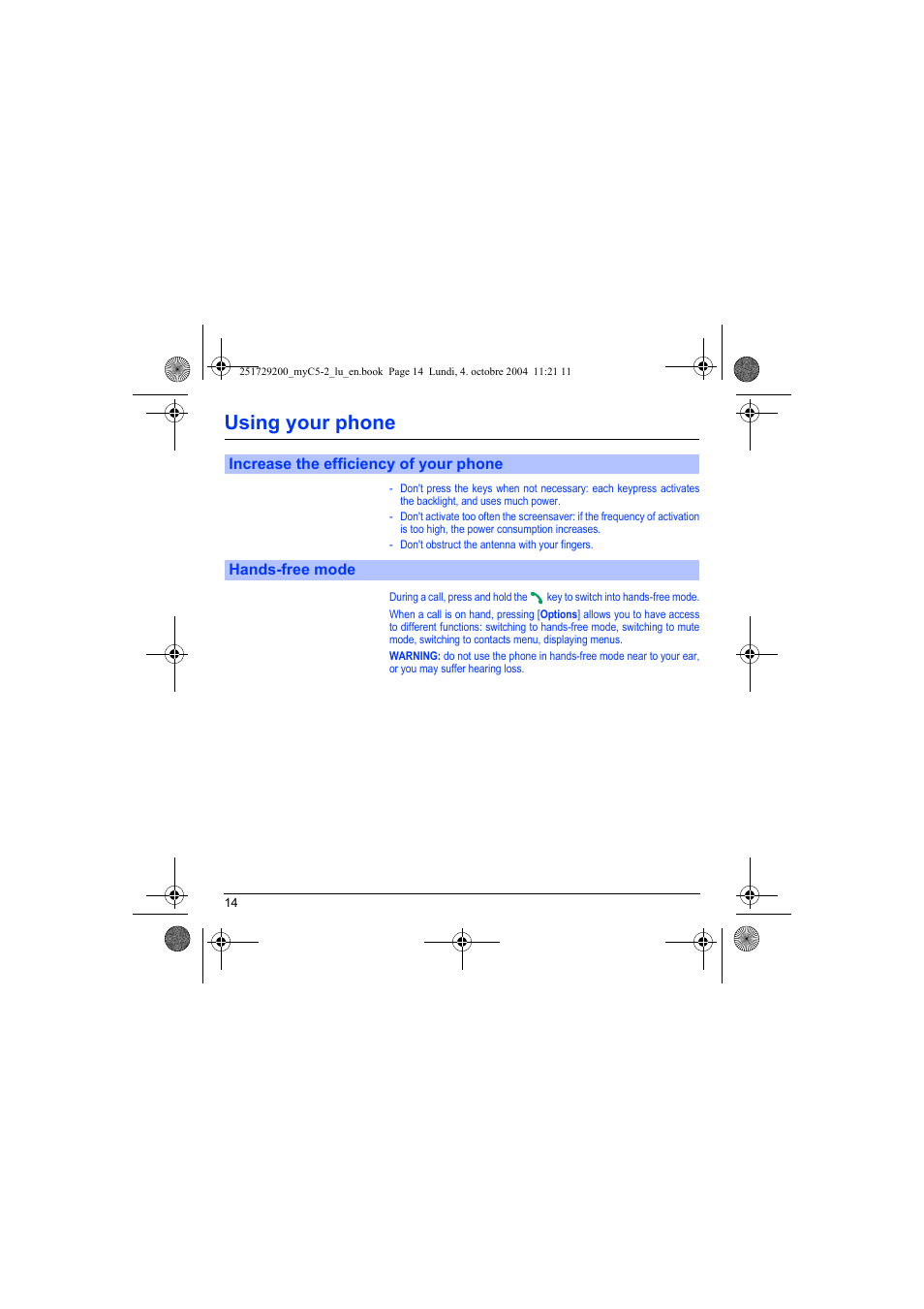 Using your phone | Sagem myC5-2 User Manual | Page 17 / 99