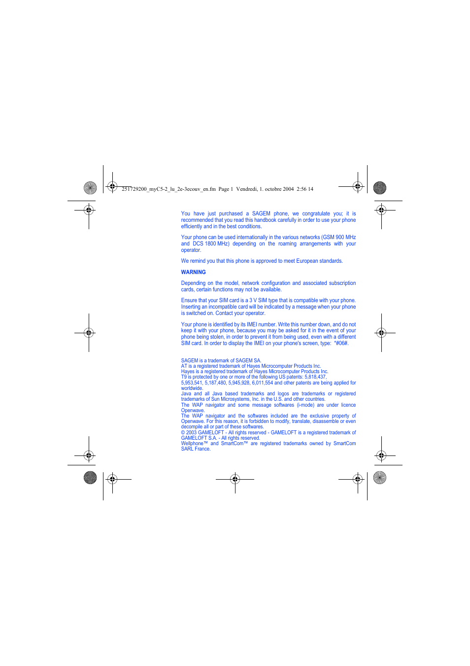 Sagem myC5-2 User Manual | Page 2 / 99