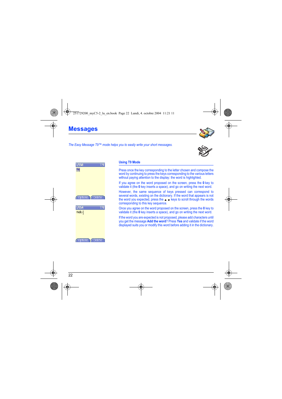 Messages | Sagem myC5-2 User Manual | Page 25 / 99