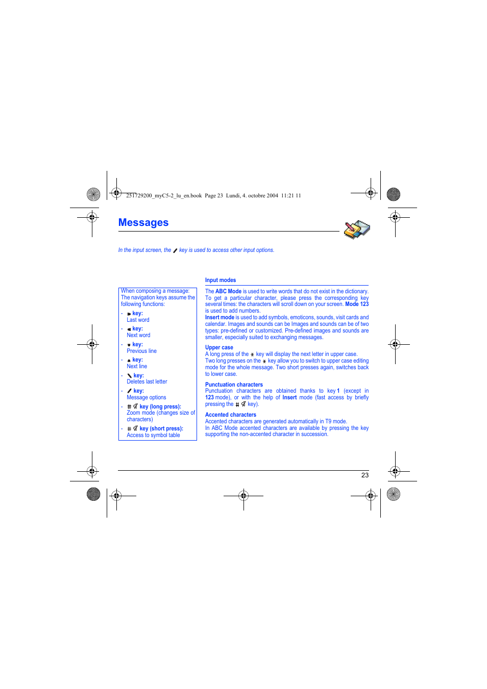 Messages | Sagem myC5-2 User Manual | Page 26 / 99