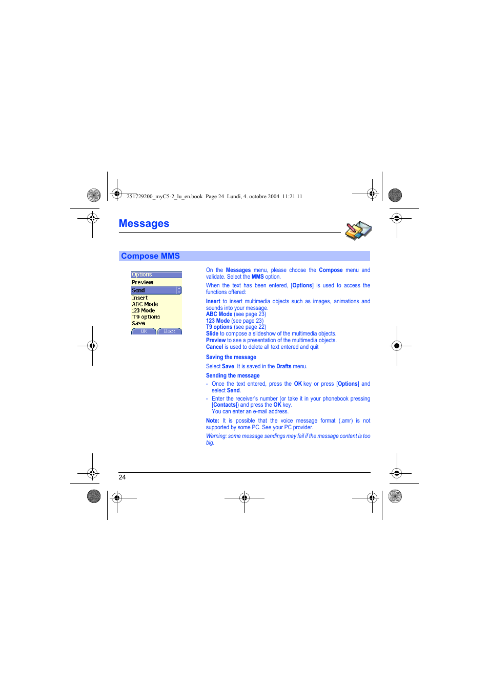 Compose mms, Messages | Sagem myC5-2 User Manual | Page 27 / 99