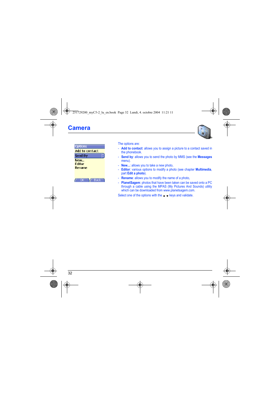 Camera | Sagem myC5-2 User Manual | Page 35 / 99