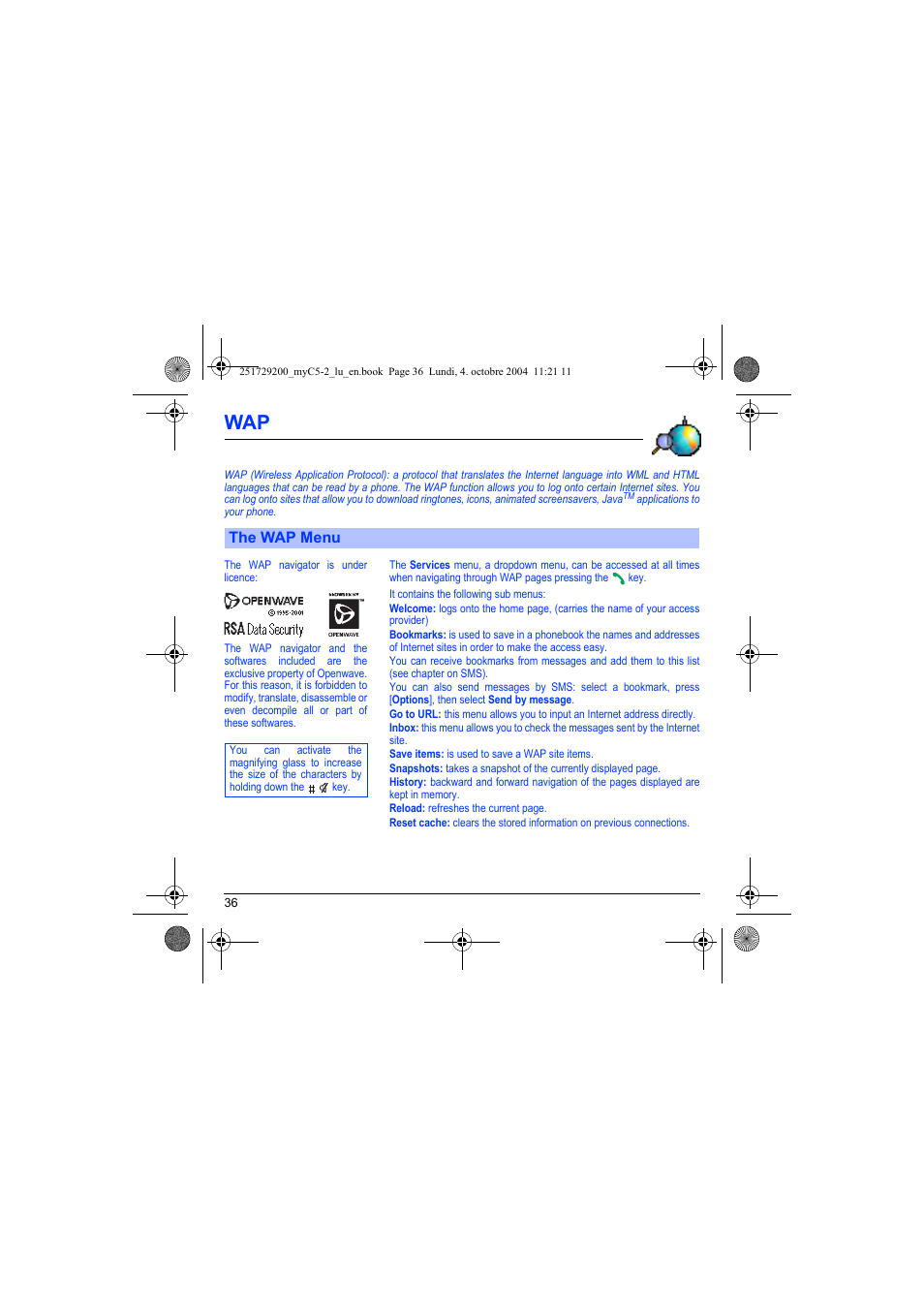 The wap menu | Sagem myC5-2 User Manual | Page 39 / 99