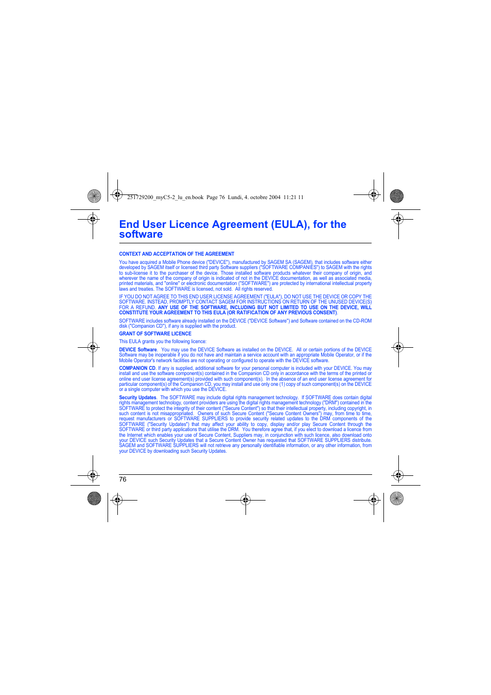 Sagem myC5-2 User Manual | Page 79 / 99