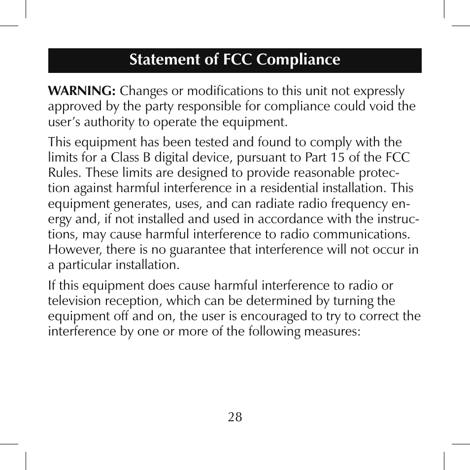 Statement of fcc compliance | Sumo SL001 User Manual | Page 28 / 32