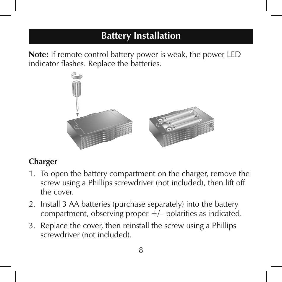 Battery installation | Sumo SL001 User Manual | Page 8 / 32