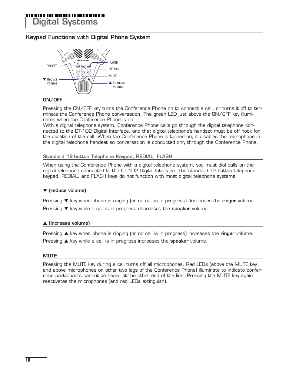 Digital systems, Keypad functions with digital phone system | Spracht Voice Center cp-2010 User Manual | Page 12 / 20