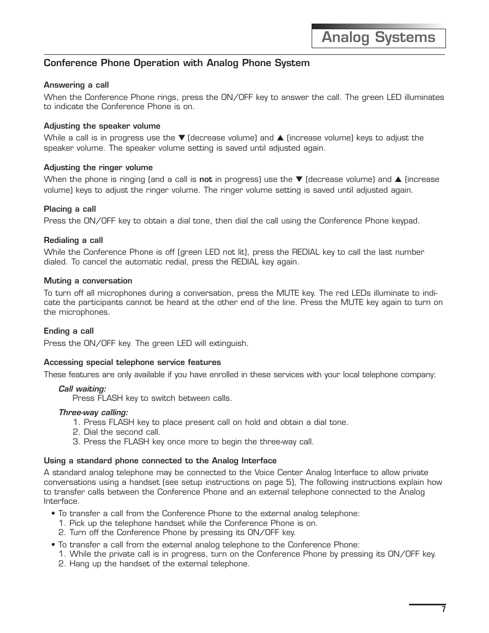 Analog systems | Spracht Voice Center cp-2010 User Manual | Page 9 / 20