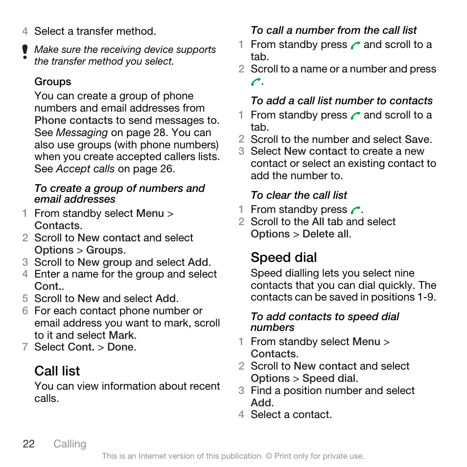 Call list, Speed dial, Call list speed dial | Spracht W890I User Manual | Page 24 / 82