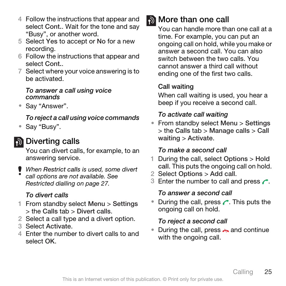 Diverting calls, More than one call, Diverting calls more than one call | Spracht W890I User Manual | Page 27 / 82