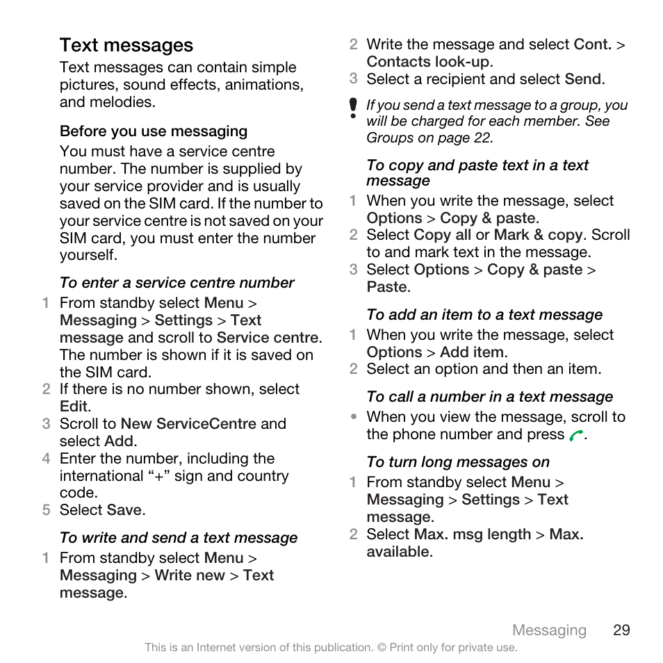 Text messages | Spracht W890I User Manual | Page 31 / 82