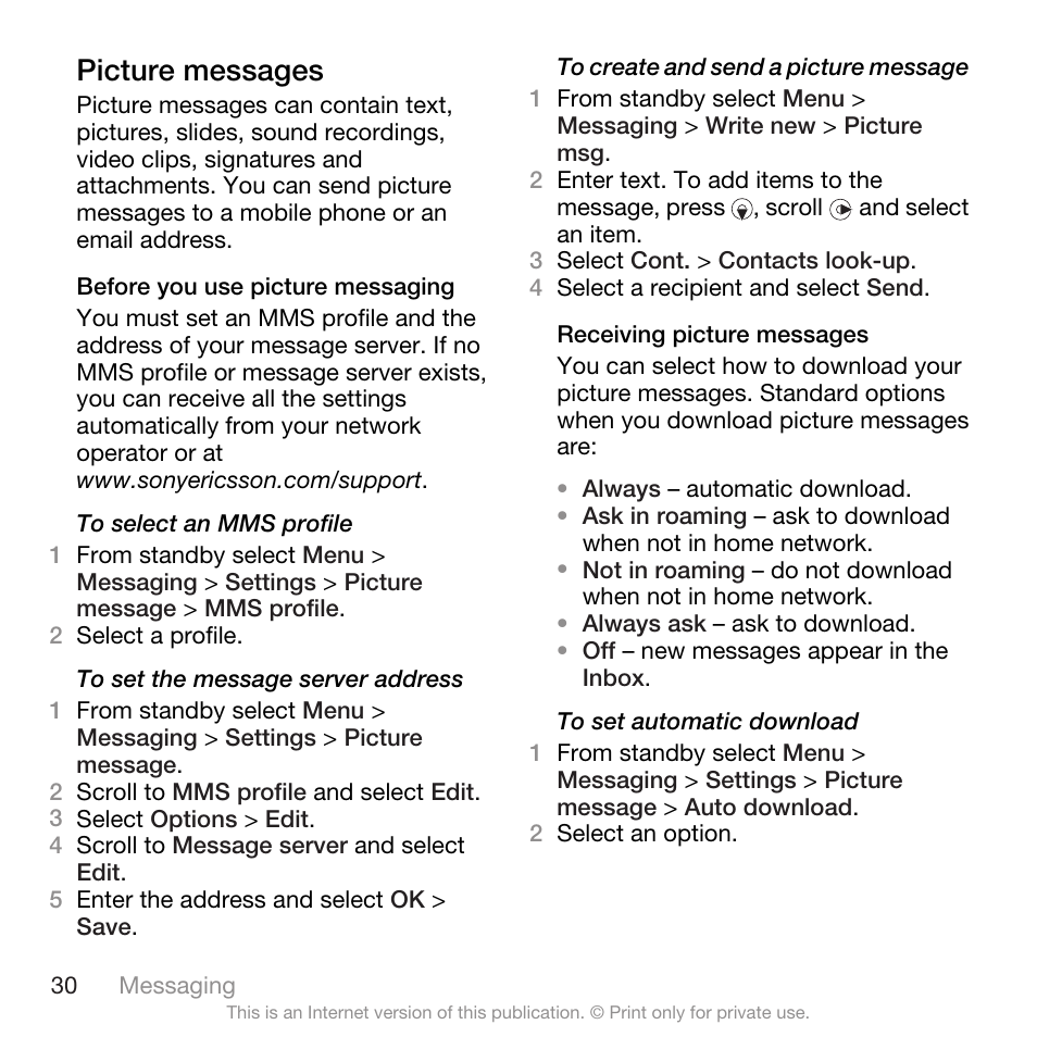 Picture messages | Spracht W890I User Manual | Page 32 / 82