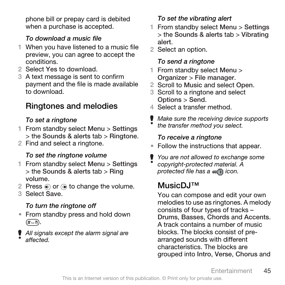 Ringtones and melodies, Musicdj, Ringtones and melodies musicdj | Spracht W890I User Manual | Page 47 / 82