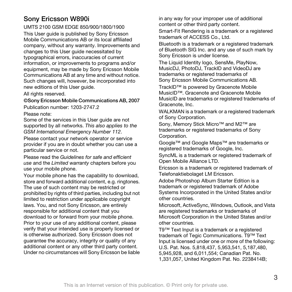 Sony ericsson w890i | Spracht W890I User Manual | Page 5 / 82