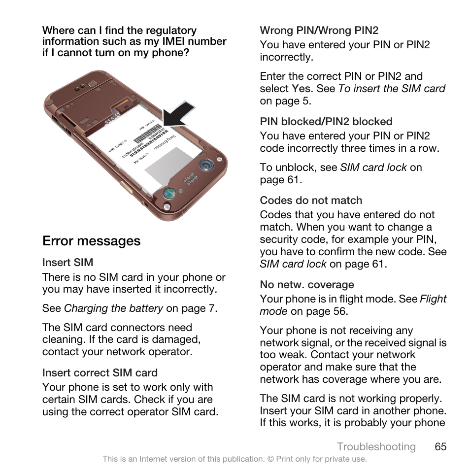 Error messages | Spracht W890I User Manual | Page 67 / 82
