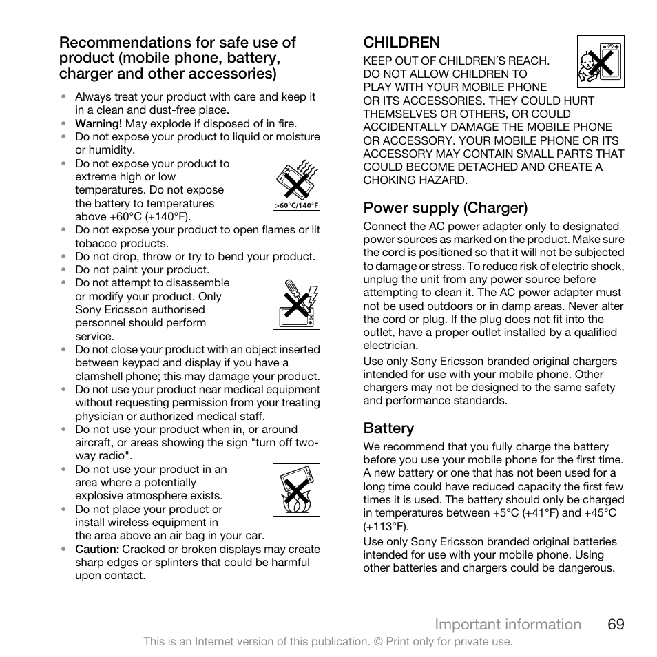 Children, Power supply (charger), Battery | Important information 69 | Spracht W890I User Manual | Page 71 / 82