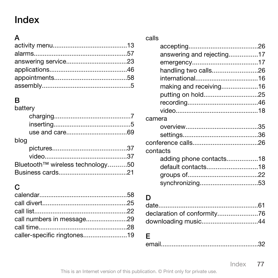 Index | Spracht W890I User Manual | Page 79 / 82