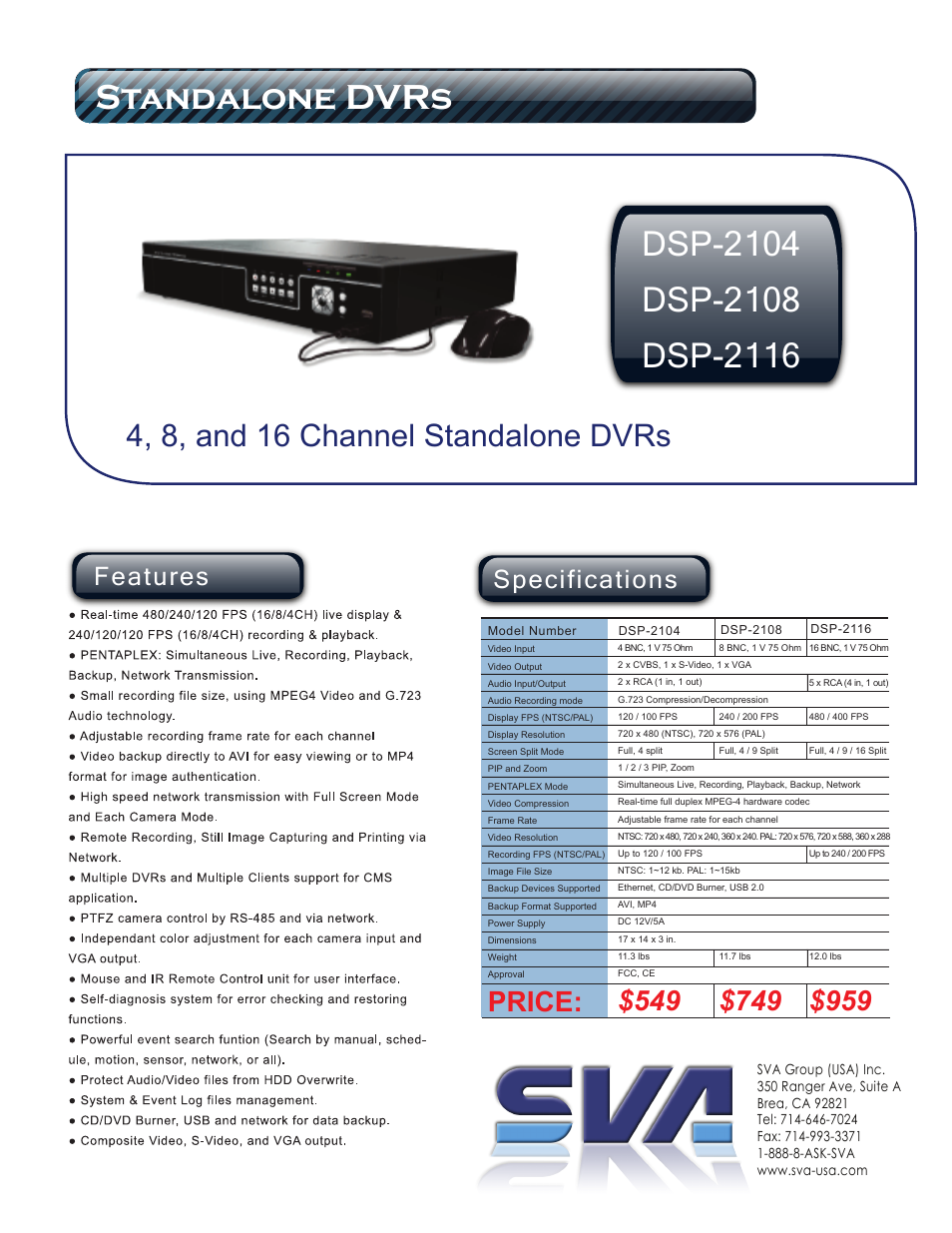 SVA DSP-2108 User Manual | 1 page