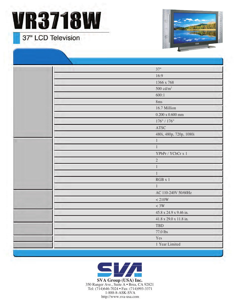 Lcd monitors | SVA VR3718W User Manual | Page 2 / 2