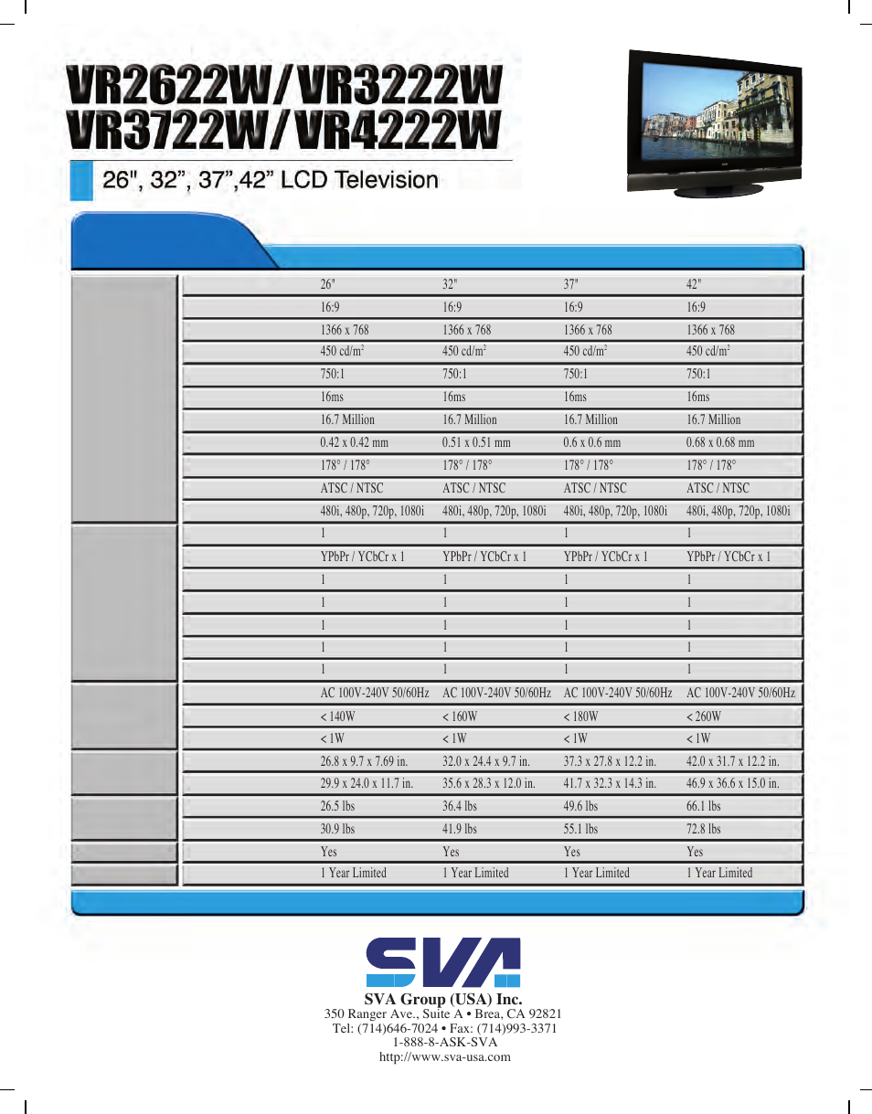 Lcd television | SVA VR2622W User Manual | Page 2 / 2