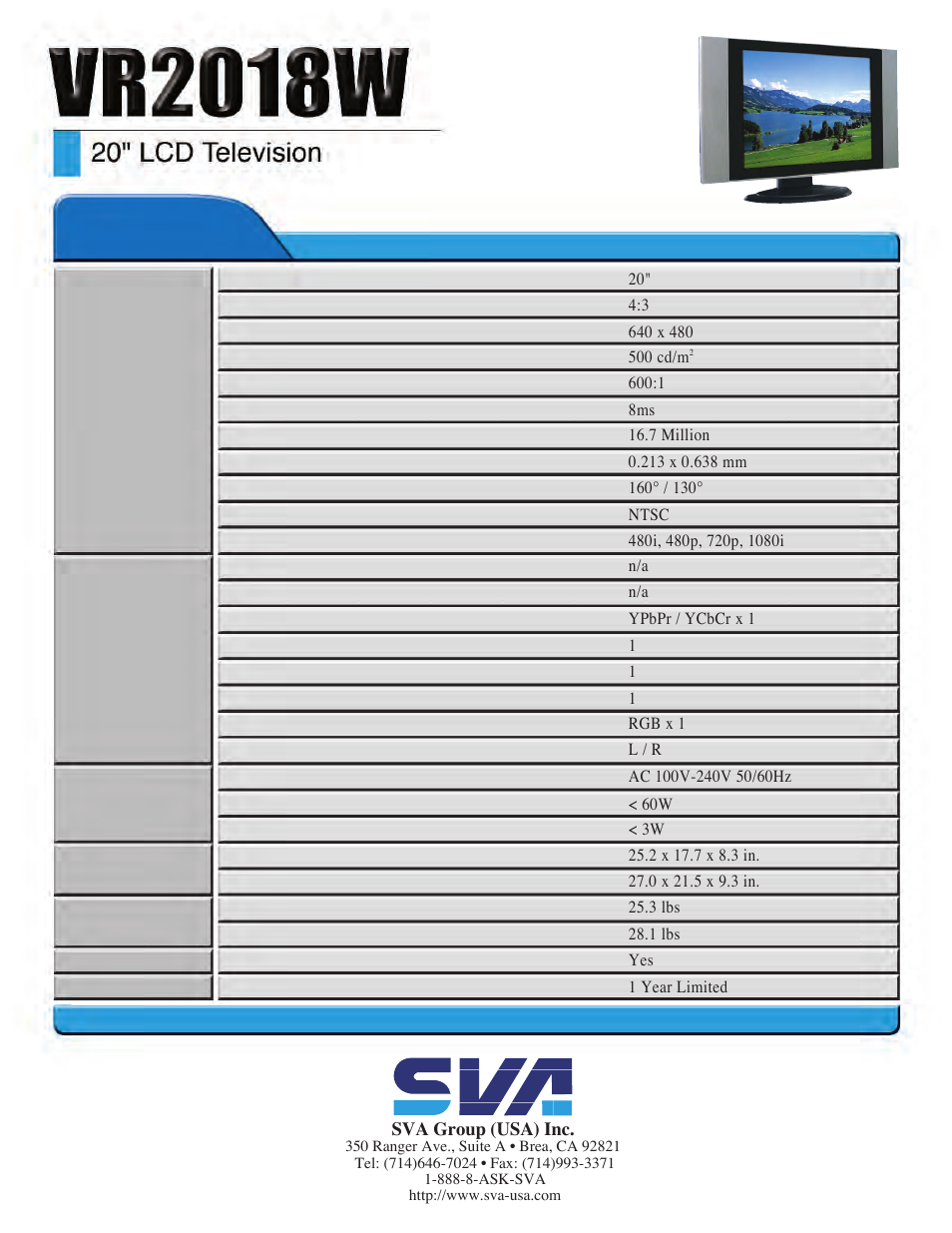 Lcd monitors | SVA VR2018W User Manual | Page 2 / 2