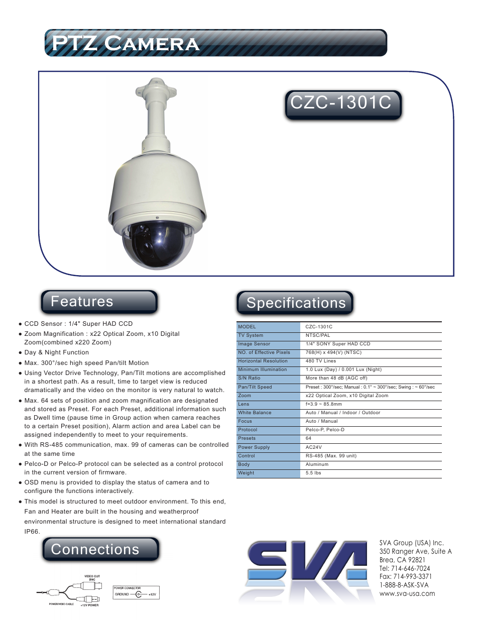 SVA PTZ Camera CZC-1301C User Manual | 1 page