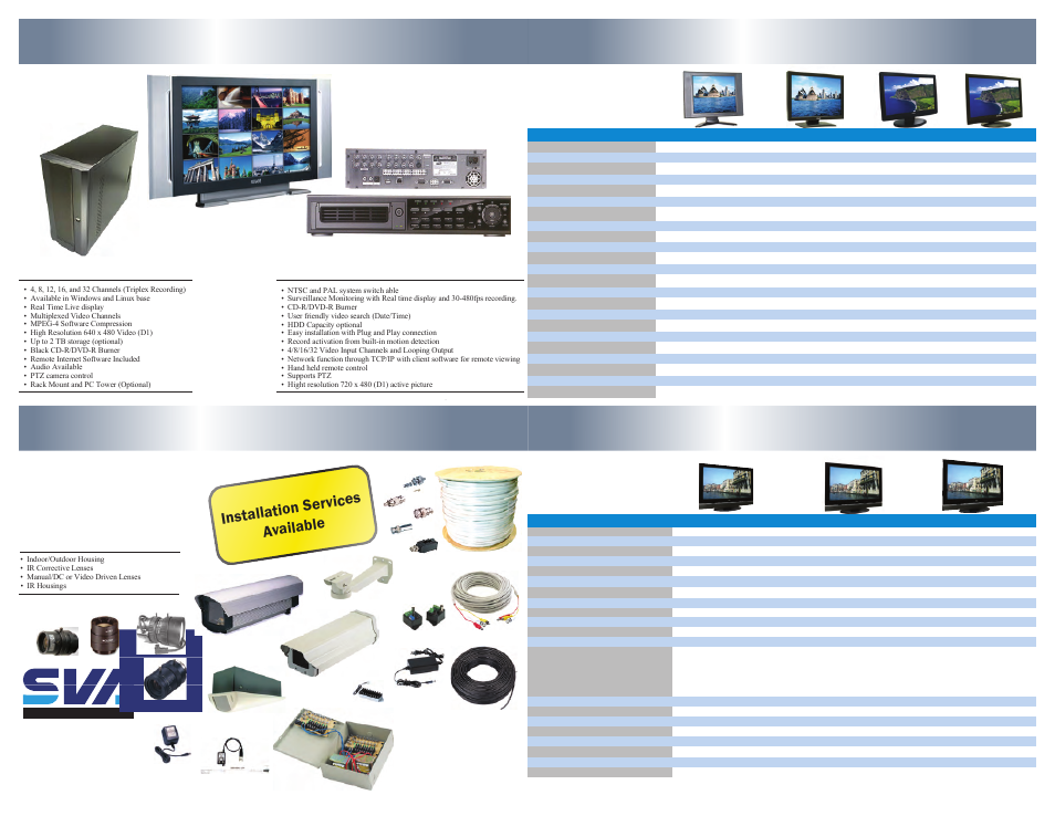 Lcd monitors lcd televisions, Dvr systems cctv accessories, Linux/standalone dvr system windows dvr system | Installation ser vices available | SVA CDR-1203 User Manual | Page 2 / 2