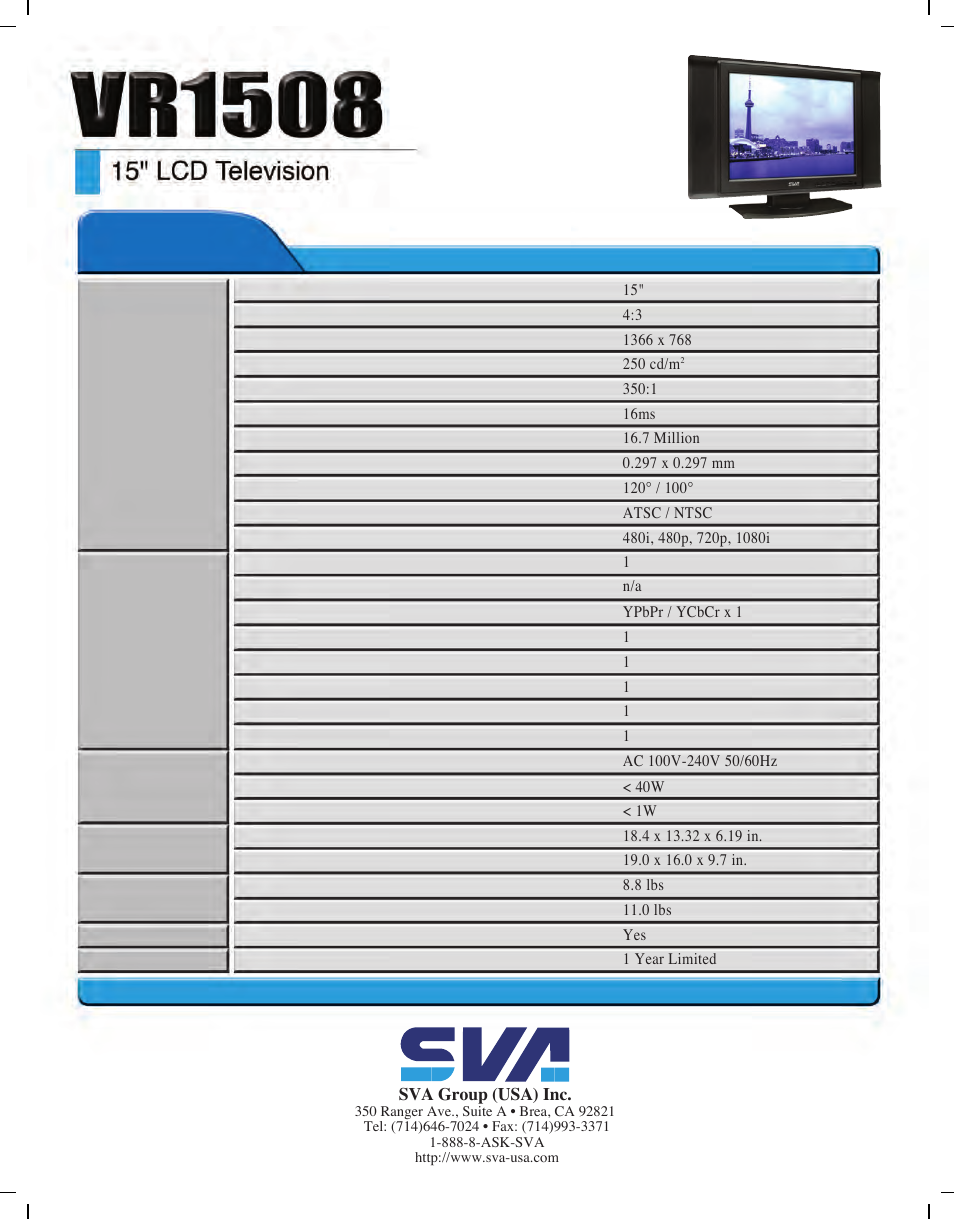 Lcd television | SVA VR1508 User Manual | Page 2 / 2