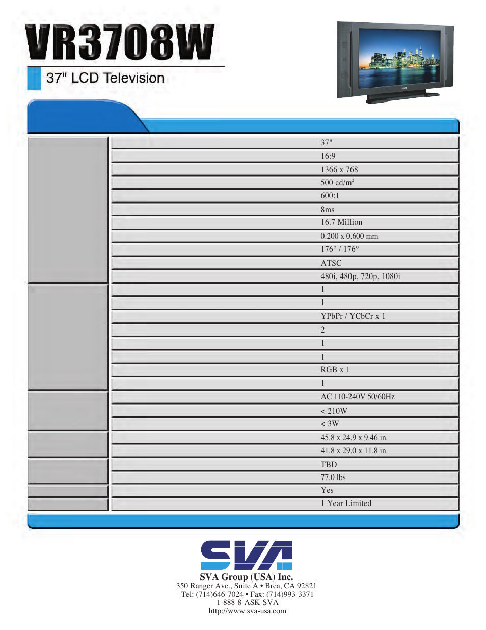 Lcd monitors | SVA VR3708W User Manual | Page 2 / 2