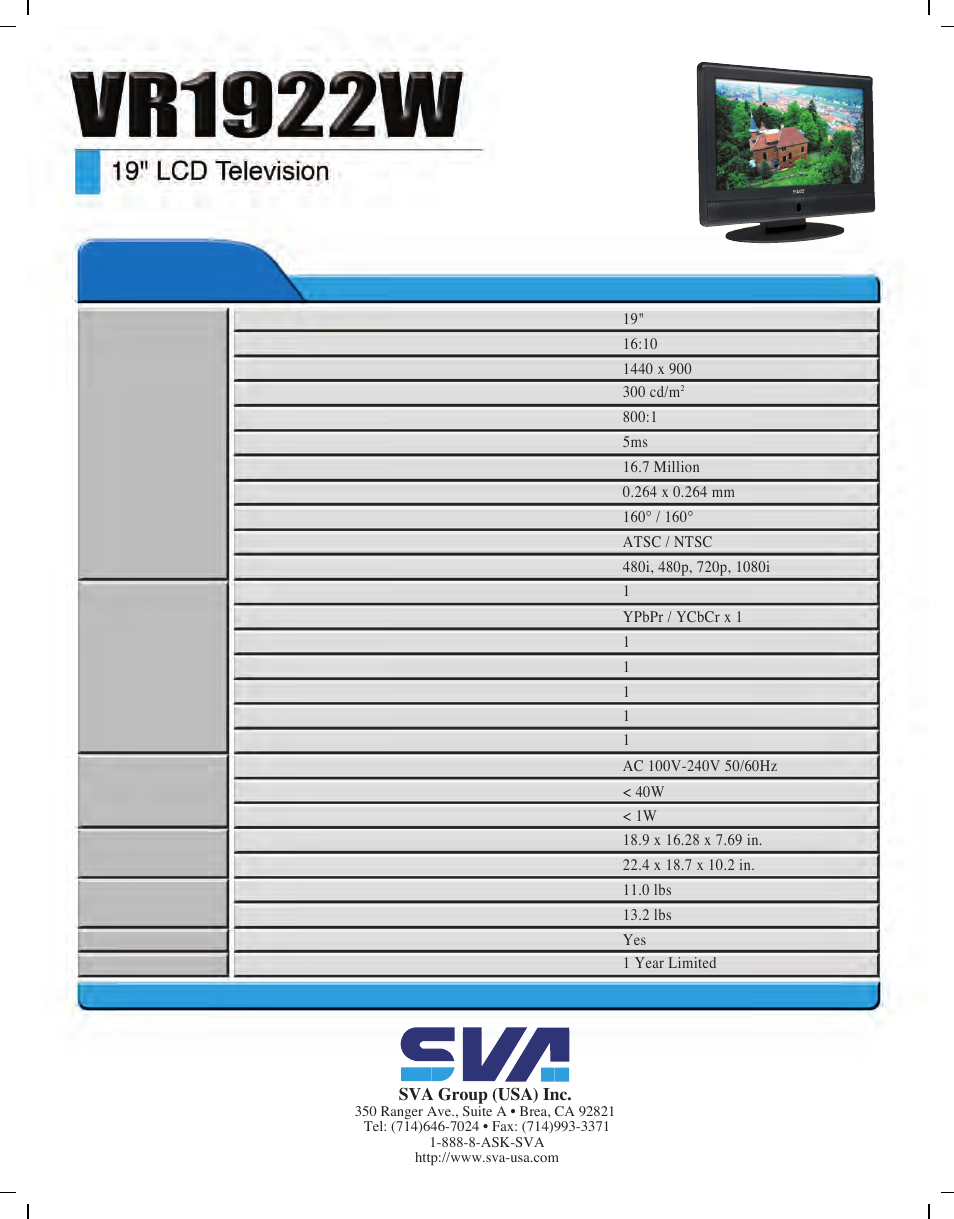 Lcd television | SVA VR1922W User Manual | Page 2 / 2