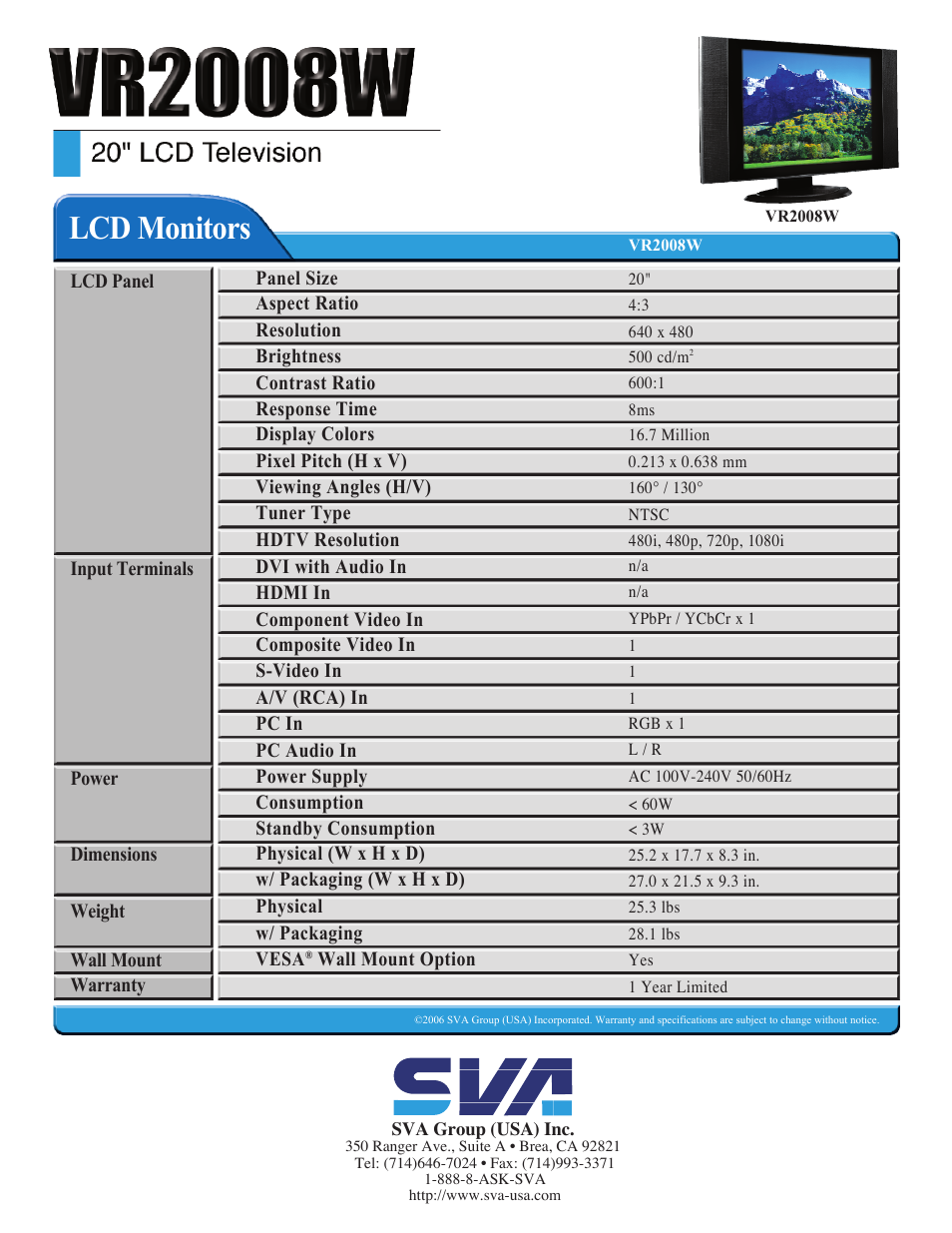 Lcd monitors | SVA VR2008W User Manual | Page 2 / 2