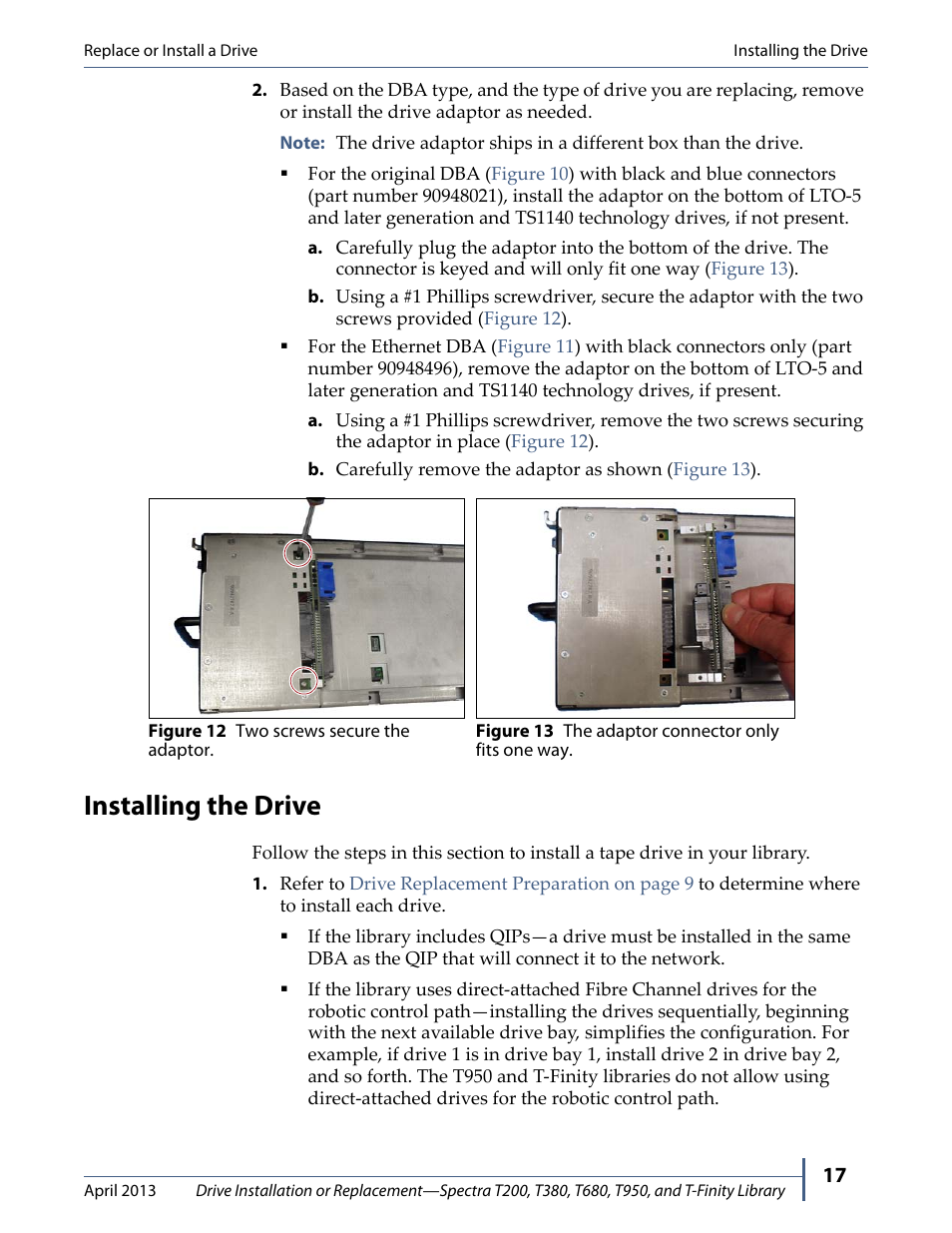 Installing the drive | Spectra Logic T380 User Manual | Page 17 / 27