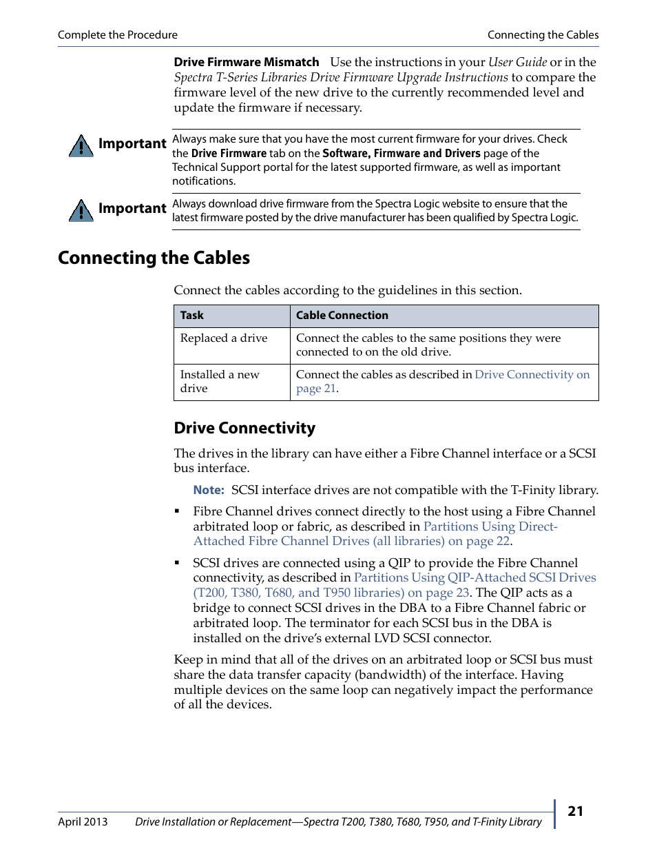 Connecting the cables, Drive connectivity | Spectra Logic T380 User Manual | Page 21 / 27