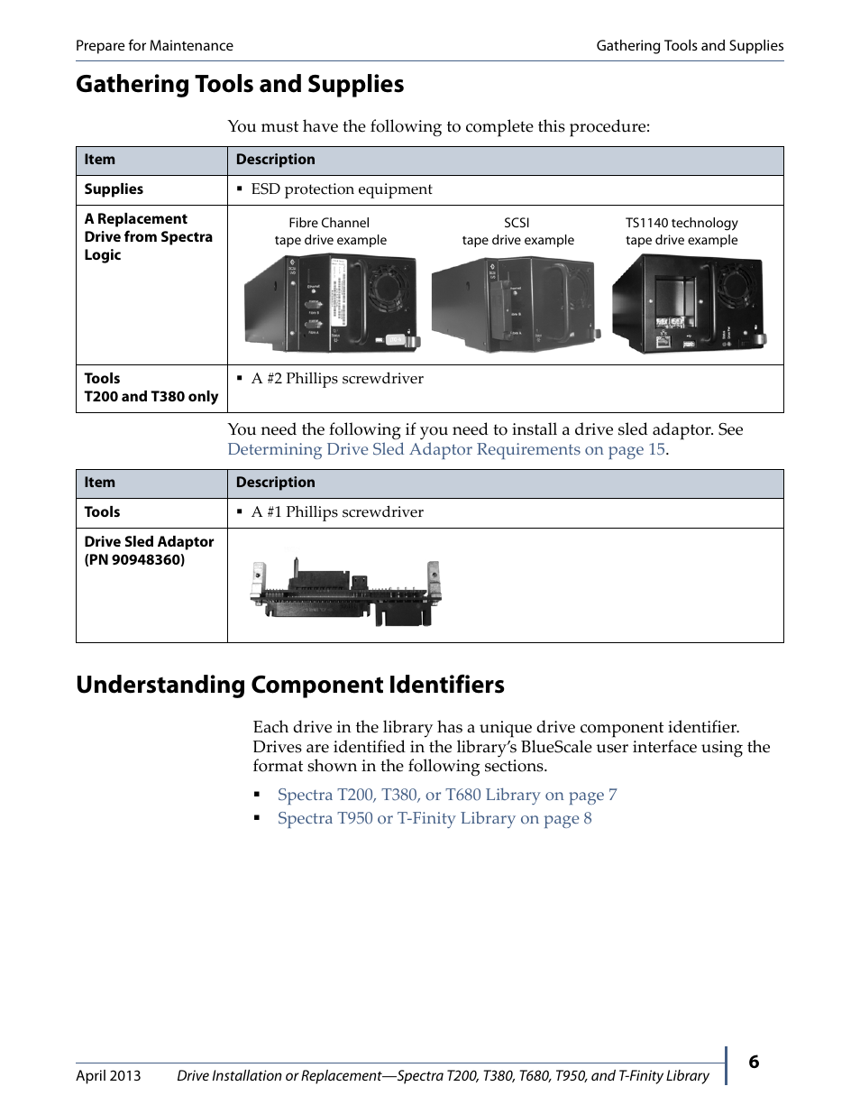 Gathering tools and supplies, Understanding component identifiers | Spectra Logic T380 User Manual | Page 6 / 27