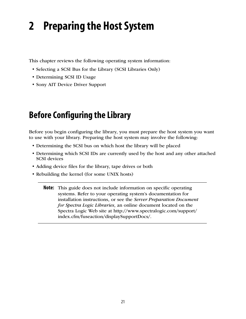 2 preparing the host system, Before configuring the library, Chapter 2. preparing the host system | Spectra Logic 10000 User Manual | Page 21 / 136