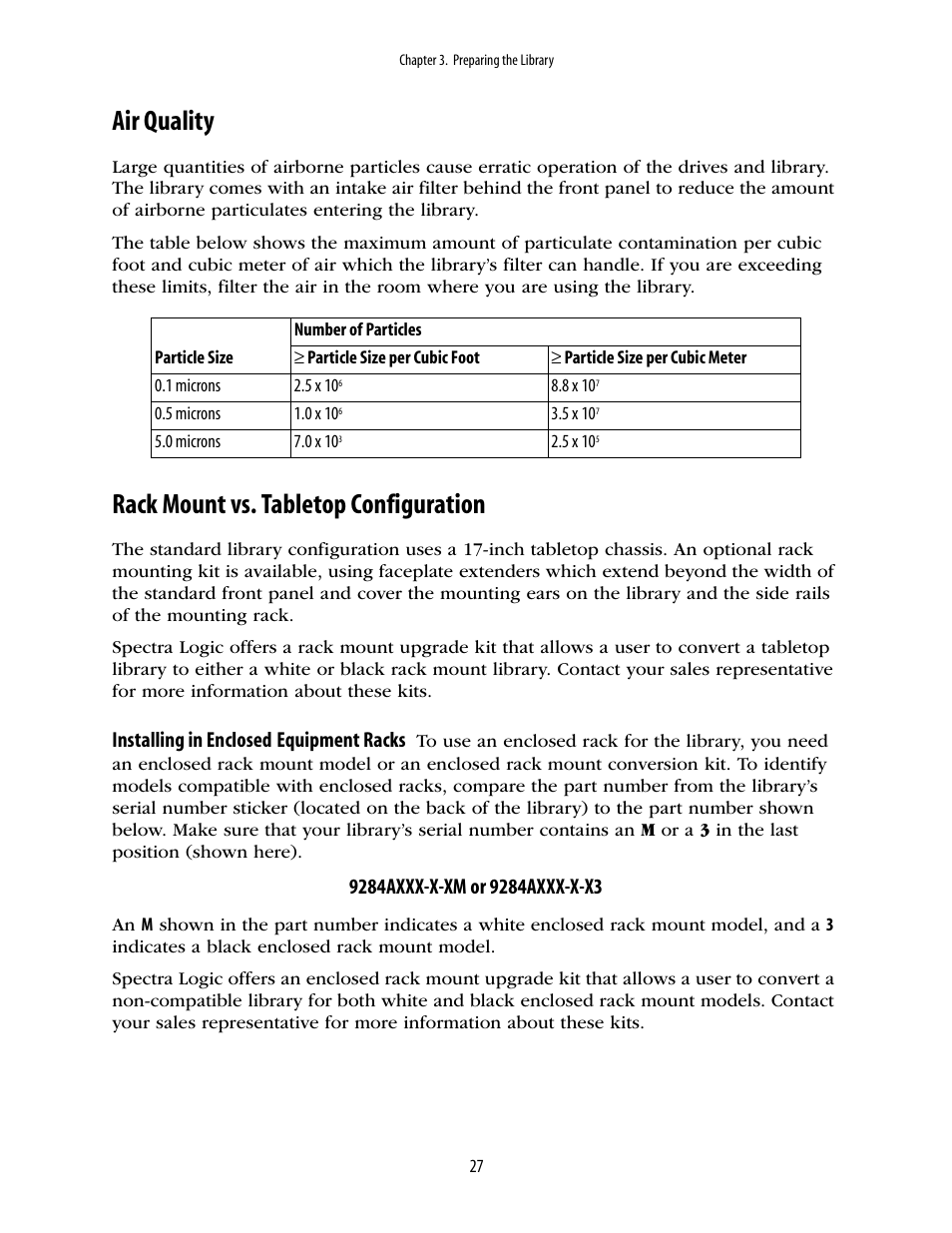 Air quality, Rack mount vs. tabletop configuration, Installing in enclosed equipment racks | Spectra Logic 10000 User Manual | Page 27 / 136