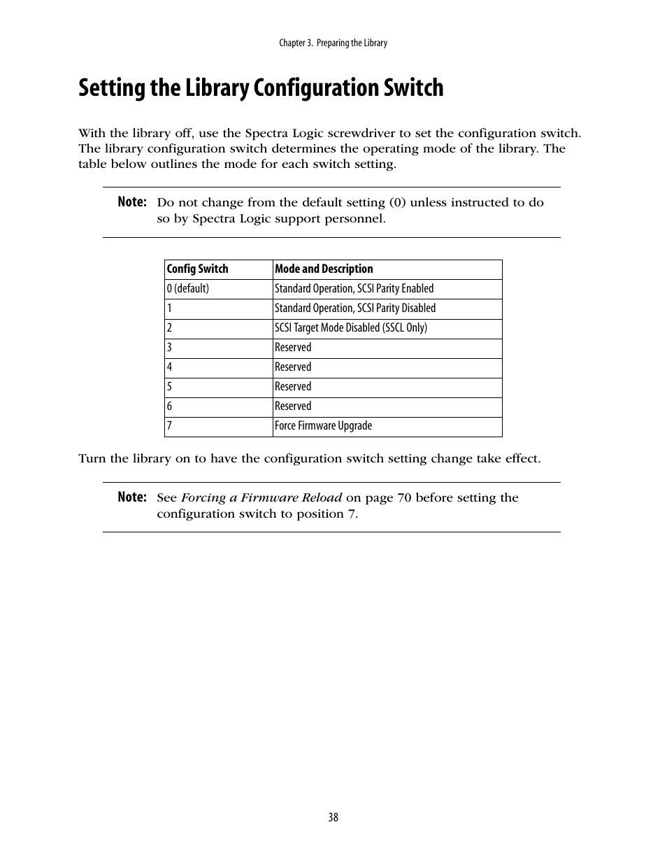 Setting the library configuration switch | Spectra Logic 10000 User Manual | Page 38 / 136