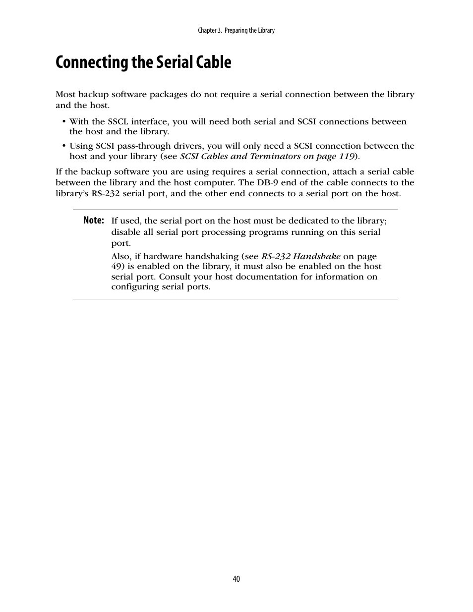Connecting the serial cable | Spectra Logic 10000 User Manual | Page 40 / 136