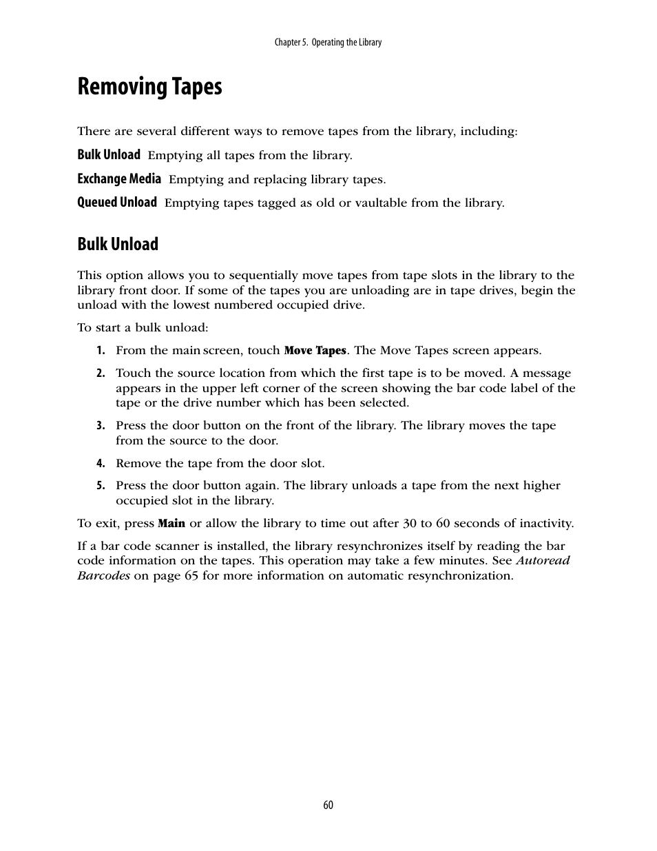 Removing tapes, Bulk unload | Spectra Logic 10000 User Manual | Page 60 / 136